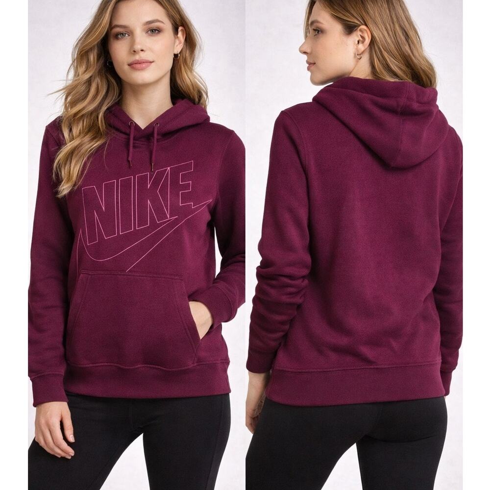 Nike Burgundy/Purple Outline Logo Pullover Hoodie Sweatshirt Women’s S